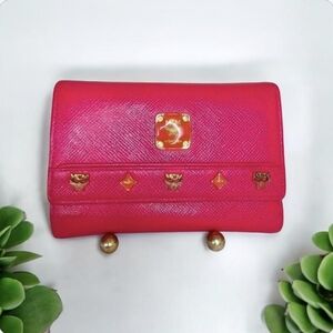 💕▪️ MCM▪️ Pink Leather  Trifold Wallet With Charms ✨️🎀